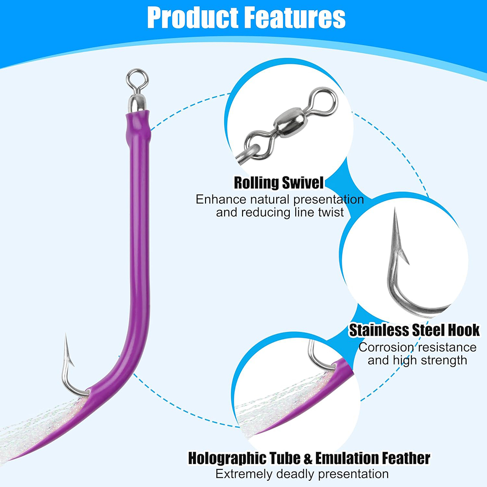 10Pcs Trolling Tube Fishing Lu - огляд і ціна Fishing Hook Size